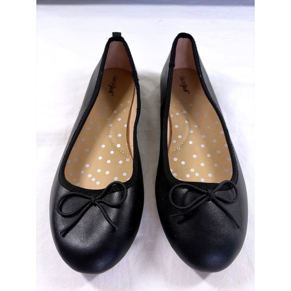 Cat & Jack Girls Black Ballet Flats Bow Detail Size 3 Non-Marking Sole Like New - Picture 2 of 11